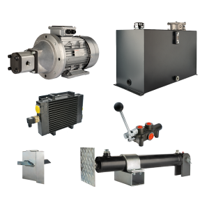 Hydraulika pro štípačku dřeva, štípací výkon: 8 tun, doba štípacího cyklu: 14-17 sekund. Pohon, čerpadlo, motor, nádrž 100 litrů, 1-sekční rozdělovač, přídavné chlazení