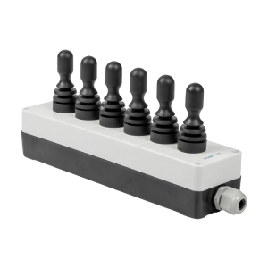 Pouzdro se šesti třípolohovými elektrickými joysticky s pružinovým a západkovým polohováním