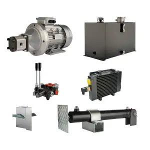 Hydraulika pro štípačku dřeva, štípací výkon: 7 tun, doba štípacího cyklu: 11-14 sekund. Pohon, čerpadlo, motor, nádrž 75 litrů, 2-sekční  rozdělovač