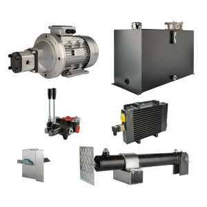 Hydraulika pro štípačku dřeva, štípací výkon: 10 tun, doba štípacího cyklu: 9-12 sekund. Pohon, čerpadlo, motor, nádrž 100 litrů, 2-sekční  rozdělovač, přídavné chlazení