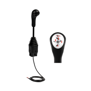 Indemar 6140 zesílený joystick s jedním tlačítkem. Uzpůsobeno pro spojovací tyče na vidlicích.