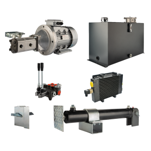 Hydraulika pro štípačku dřeva, štípací výkon: 18 tun, doba štípacího cyklu: 12-16 sekund. Pohon, čerpadlo, motor, nádrž 100 litrů, 2-sekční  rozdělovač, přídavné chlazení