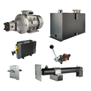 Hydraulika pro štípačku dřeva, štípací výkon: 6 tun, doba štípacího cyklu: 9-12 sekund. Pohon, čerpadlo, motor, nádrž 100 litrů, 1-sekční rozdělovač, přídavné chlazení