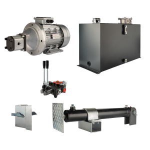 Hydraulika pro štípačku dřeva, štípací výkon: 9 tun, doba štípacího cyklu: 11-14 sekund. Pohon, čerpadlo, motor, nádrž, 100 litrů, 2-sekční  rozdělovač