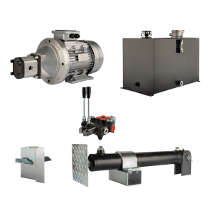 Hydraulika pro štípačku dřeva, štípací výkon: 8 tun, doba štípacího cyklu: 14-17 sekund. Pohon, čerpadlo, motor, nádrž 75 litrů, 2-sekční  rozdělovač