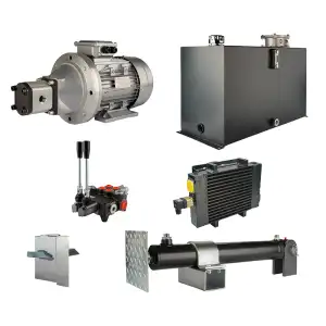 Hydraulika pro štípačku dřeva, štípací výkon: 9 tun, doba štípacího cyklu: 11-14 sekund. Pohon, čerpadlo, motor, nádrž 100 litrů, 2-sekční  rozdělovač, přídavné chlazení
