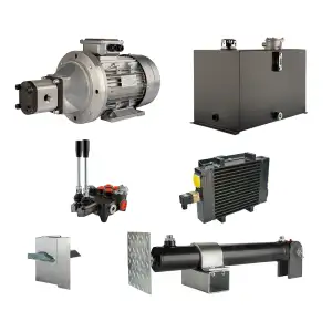 Hydraulika pro štípačku dřeva, štípací výkon: 8 tun, doba štípacího cyklu: 14-17 sekund. Pohon, čerpadlo, motor, nádrž 75 litrů, 2-sekční  rozdělovač, přídavné chlazení