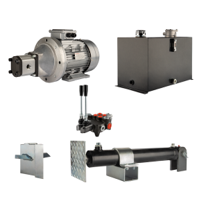 Hydraulika pro štípačku dřeva, štípací výkon: 9 tun, doba štípacího cyklu: 11-14 sekund. Pohon, čerpadlo, motor, nádrž, 75 litrů, 2-sekční  rozdělovač