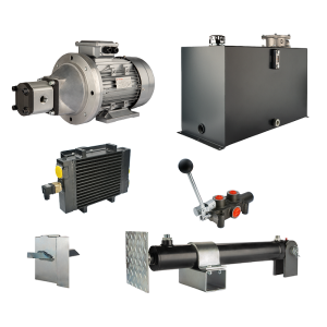 Hydraulika pro štípačku dřeva, štípací výkon: 10 tun, doba štípacího cyklu: 18-21 sekund. Pohon, čerpadlo, motor, nádrž 100 litrů, 1-sekční rozdělovač, přídavné chlazení