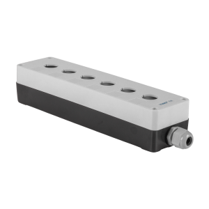 Pouzdro pro elektrické joysticky nebo manipulátory, šest otvorů, s kabelovou průchodkou, montážní otvor 22mm