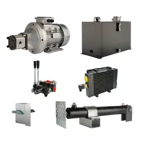 Hydraulika pro štípačku dřeva, štípací výkon: 9 tun, doba štípacího cyklu: 11-14 sekund. Pohon, čerpadlo, motor, nádrž 75 litrů, 2-sekční  rozdělovač, přídavné chlazení