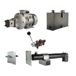 Hydraulika pro štípačku dřeva, štípací výkon: 12 tun, doba štípacího cyklu: 11-14 sekund. Pohon, čerpadlo, motor, nádrž 45 litrů, 1-sekční rozdělovač