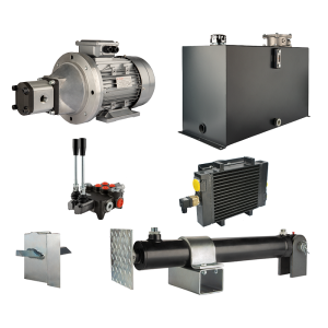 Hydraulika pro štípačku dřeva, štípací výkon: 19 tun, doba štípacího cyklu: 14-17 sekund. Pohon, čerpadlo, motor, nádrž 100 litrů, 2-sekční  rozdělovač, přídavné chlazení