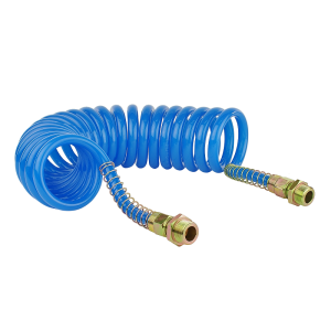 Modrá spirálová pneumatická, M22x1,5, délka 5 m, vyrobená z polyethylenu.