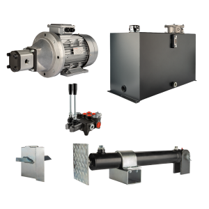 Hydraulika pro štípačku dřeva, štípací výkon: 6 tun, doba štípacího cyklu: 9-12 sekund. Pohon, čerpadlo, motor, nádrž, 100 litrů, 2-sekční  rozdělovač