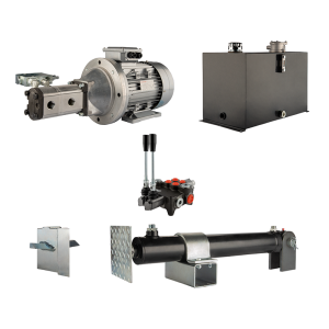 Hydraulika pro štípačku dřeva, štípací výkon: 16 tun, doba štípacího cyklu: 10-13 sekund. Pohon, čerpadlo, motor, nádrž, 75 litrů, 2-sekční  rozdělovač