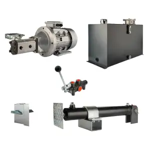 Hydraulika pro štípačku dřeva, štípací výkon: 12 tun, doba štípacího cyklu: 17-20 sekund. Pohon, čerpadlo, motor, nádrž, 100 litrů, 1-sekční rozdělovač