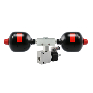 Dvojitý hydraulický membránový akumulátor tlak s elektrický ventilem 24V, 1,4 L kapacita 