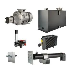 Hydraulika pro štípačku dřeva, štípací výkon: 5 tun, doba štípacího cyklu: 11-14 sekund. Pohon, čerpadlo, motor, nádrž 100 litrů, 2-sekční  rozdělovač, přídavné chlazení