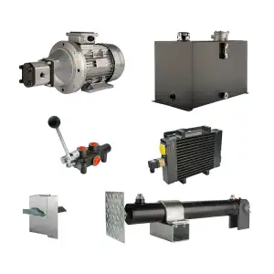 Hydraulika pro štípačku dřeva, štípací výkon: 6 tun, doba štípacího cyklu: 14-17 sekund. Pohon, čerpadlo, motor, nádrž 75 litrů, 1-sekční rozdělovač, přídavné chlazení