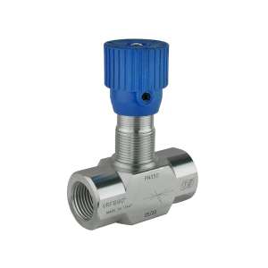 Dvoucestný hydraulický škrticí ventil VRFB 90 1" s přesnou regulací. Průtok: 110 l/min, max. tlak: 250 bar