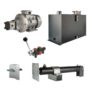 Hydraulika pro štípačku dřeva, štípací výkon: 5 tun, doba štípacího cyklu: 18-21 sekund. Pohon, čerpadlo, motor, nádrž, 100 litrů, 1-sekční rozdělovač