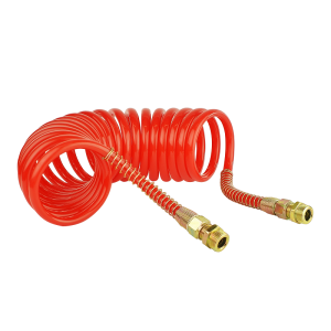Červené spirálová pneumatická, M22x1,5, délka 5,5 m, vyrobená z polyethylenu.