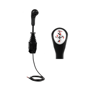 Zesílený joystick Indemar 6141 se dvěma tlačítky. Uzpůsobeno pro spojovací tyče na vidlicích.
