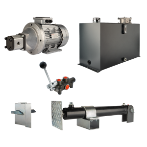 Hydraulika pro štípačku dřeva, štípací výkon: 12 tun, doba štípacího cyklu: 14-17 sekund. Pohon, čerpadlo, motor, nádrž, 100 litrů, 1-sekční rozdělovač