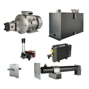 Hydraulika pro štípačku dřeva, štípací výkon: 12 tun, doba štípacího cyklu: 18-21 sekund. Pohon, čerpadlo, motor, nádrž 100 litrů, 2-sekční  rozdělovač, přídavné chlazení