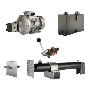 Hydraulika pro štípačku dřeva, štípací výkon: 19 tun, doba štípacího cyklu: 14-17 sekund. Pohon, čerpadlo, motor, nádrž, 45 litrů, 1-sekční rozdělovač